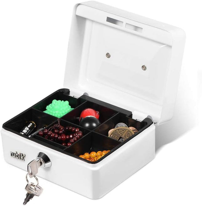 Rubik Small Cash Box with Key Lock, Portable Money Box (15x12x7.5cm) White