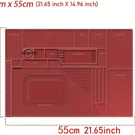 TE-702 Soldering Repair Mat 55x38cm – Silicone Heat Resistant Pad with Magnetic Section - Red