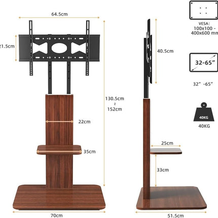 Floor TV Stand Mount for 32-65 Inch TV – Wooden Style, 40KG Capacity (U-718-BK-V1)