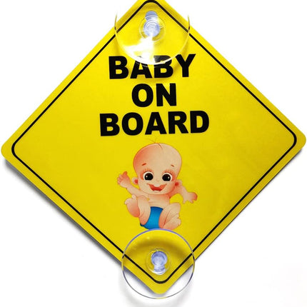 Baby on Board Car Sign  – Safety Warning Sign with Suction Cups (12.5x12.5 cm)