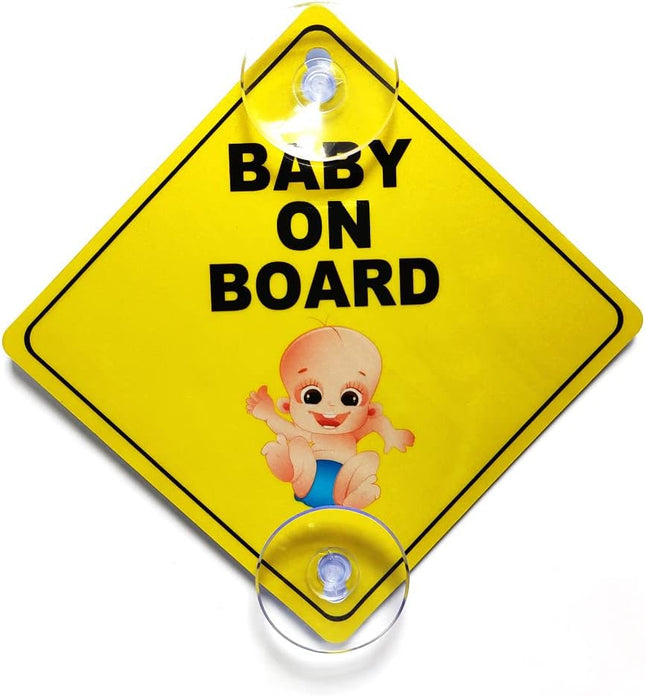 Baby on Board Car Sign  – Safety Warning Sign with Suction Cups (12.5x12.5 cm)