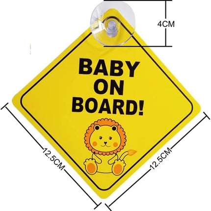 Baby on Board Car Sign with Suction Cup – Lion Symbol Safety Warning (12.5 x 12.5 cm)