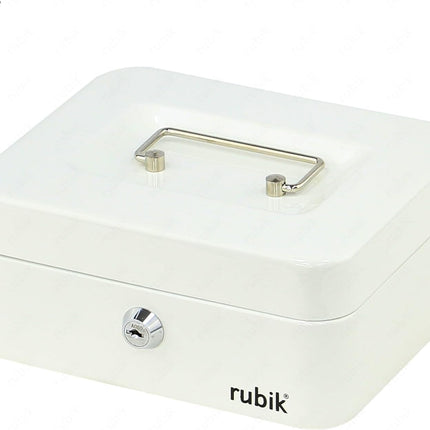 Rubik Medium Cash Box with Key Lock, Portable Money Box (20x16x9cm) White