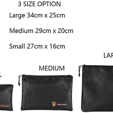 Large Fireproof Document Bag 34x25cm Large - Silicone Coated Fiberglass, Water and Fire Resistant, Single Zipper Pouch