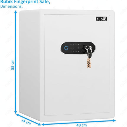 Rubik Premium Fingerprint Safe Box with Optical Keypad and Keys, Motorized Lock RB-AM55 (55x40x34cm) White