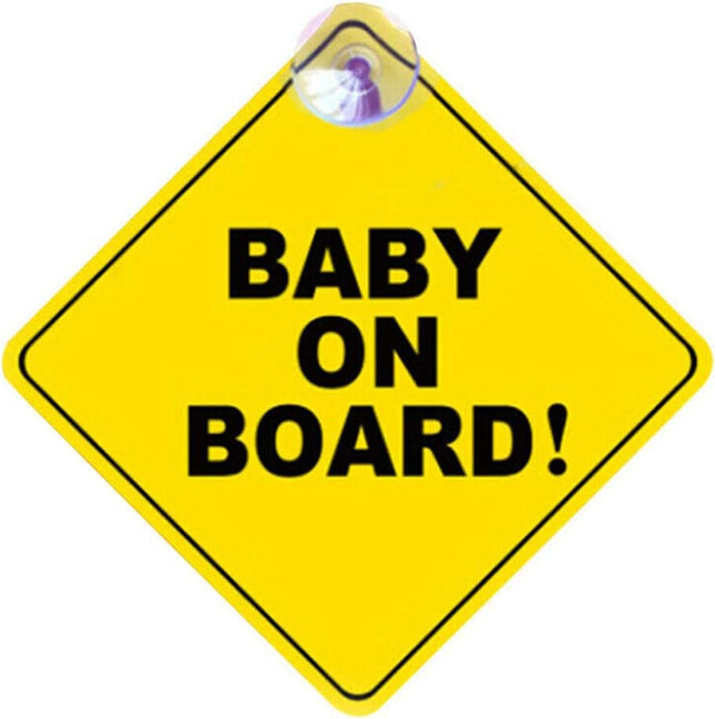 Baby on Board Car Sign with Suction Cup – Reflective Safety Warning Sign (12x12cm)