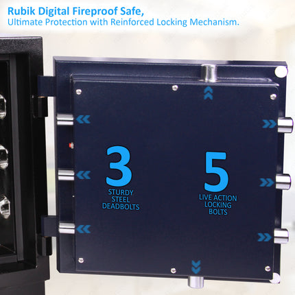 Rubik 2-Hours Fireproof Safe Box 58cm with Digital Lock & Key (RBDF-580, 110kg) Black/Blue