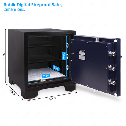 Rubik 2-Hours Fireproof Safe Box 58cm with Digital Lock & Key (RBDF-580, 110kg) Black/Blue
