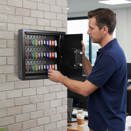 Rubik Digital Key Cabinet (36-Keys Capacity) Electronic Key Storage Wall Safe Lock Box Wall-Mounted RBS34EW Black