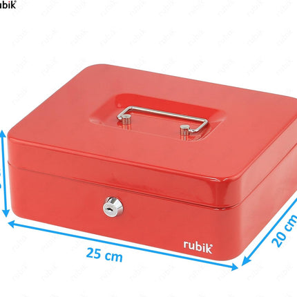 Rubik Large Cash Box with Key Lock, Portable Money Box (25x20x9cm) Red