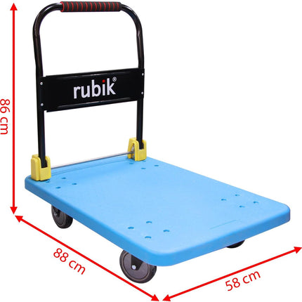 Rubik Flatbed Platform Trolley Large 88x58cm, 600kg Weight Capacity and 360 Degree Swivel Wheels, Foldable Push Hand Cart
