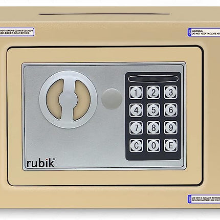 Rubik Mini Safe Box With Drop Slot, Digital Lock & Key (17x23x17cm) Beige