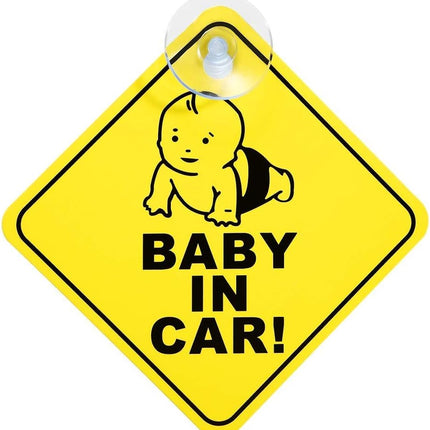 Baby in Car Sign with Suction Cup – Safety Warning Sign for Car Window (12x12cm)