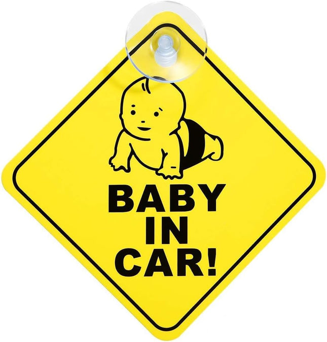 Baby in Car Sign with Suction Cup – Safety Warning Sign for Car Window (12x12cm)