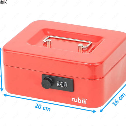 Medium Cash Box with Combination Lock & Tray - Red (20x16x9cm)
