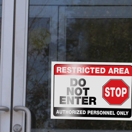 Restricted Area Warning Sign – Self-Adhesive Vinyl, 25.4 x 17.8 cm (Pack of 2)