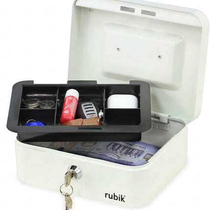 Rubik Medium Cash Box with Key Lock, Portable Money Box (20x16x9cm) White