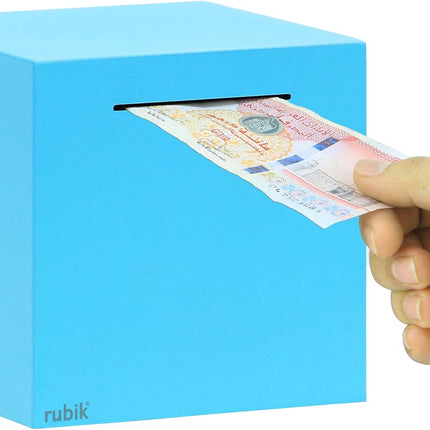 Rubik 15cm Metal Piggy Bank for Adults, Stainless Steel Savings Money Bank (All Sides Closed) Blue