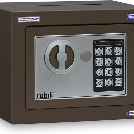 Rubik Mini Safe Box With Drop Slot, Digital Lock & Key (17x23x17cm) Brown