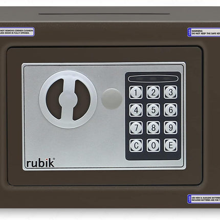 Rubik Mini Safe Box With Drop Slot, Digital Lock & Key (17x23x17cm) Brown