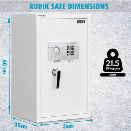 Rubik Large Safe Box with Digital Keypad and Key Lock RB-60EG (Size, 60x36x30cm) White