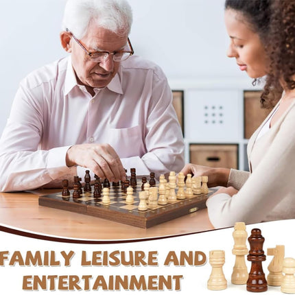 Folding Wooden Chess Board 12x12inch, Premium Magnetic Board Game Set (Brown/Beige)
