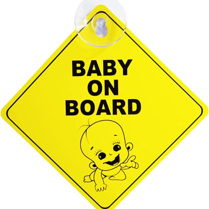 Baby on Board Car Sign with Suction Cup - Safety Warning Sign for Rear Window (12.5 x 12.5 cm)