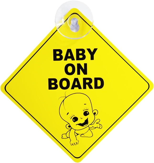 Baby on Board Car Sign with Suction Cup - Safety Warning Sign for Rear Window (12.5 x 12.5 cm)