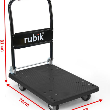 Rubik Flatbed Platform Trolley, 200kg Weight Capacity and 360 Degree Swivel Wheels, Foldable Push Hand Cart (Small, 50x70cm)