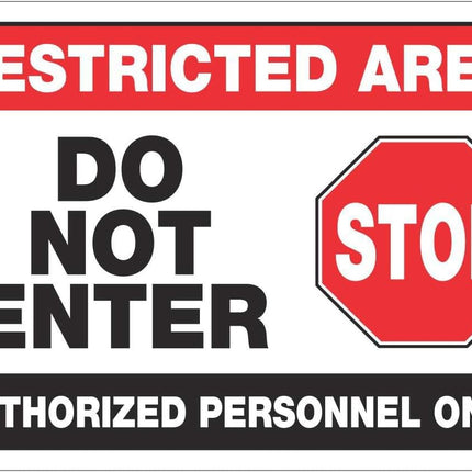 Restricted Area Warning Sign – Self-Adhesive Vinyl, 25.4 x 17.8 cm (Pack of 2)