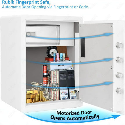 Rubik Premium Fingerprint Safe Box with Optical Keypad and Keys, Motorized Lock RB-AM55 (55x40x34cm) White