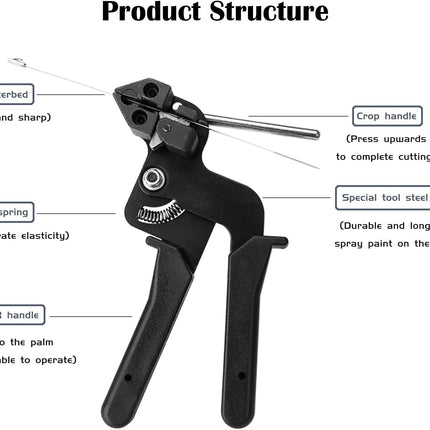 Stainless Steel Cable Tie Tensioning & Cutting Tool for 12mm Width & 0.3mm Thick Self-Locking Zip Ties
