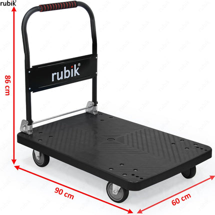 Rubik Flatbed Platform Trolley, 400kg Weight Capacity and 360 Degree Swivel Wheels, Foldable Push Hand Cart (Medium, 60x90cm)