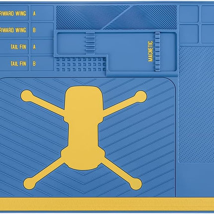 Drone Soldering Repair Mat – Heat Resistant Silicone Work Station with Magnetic Slots (Blue)