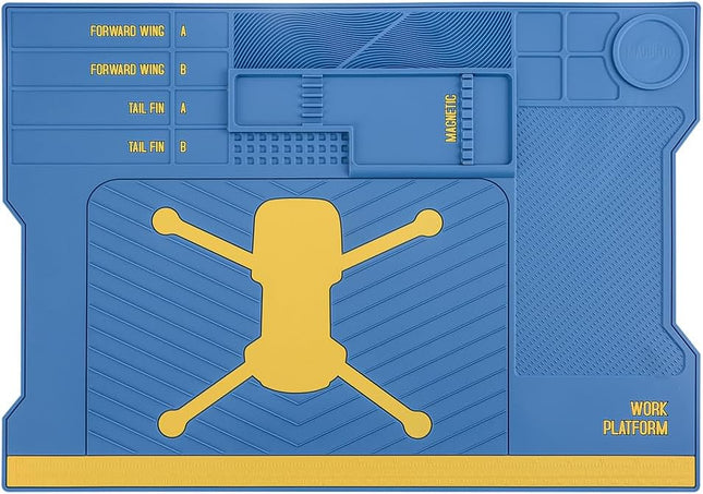 Drone Soldering Repair Mat – Heat Resistant Silicone Work Station with Magnetic Slots (Blue)