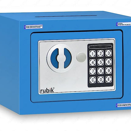 Rubik Mini Safe Box With Drop Slot, Digital Lock & Key (17x23x17cm) Blue