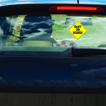 Baby on Board Car Sign with Suction Cup – Reflective Safety Warning Sign (12x12cm)