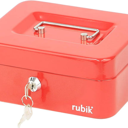 Rubik Medium Cash Box with Key Lock, Portable Money Box (20x16x9cm) Red