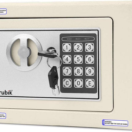 Rubik Mini Safe Box With Drop Slot, Digital Lock & Key (17x23x17cm) Off White