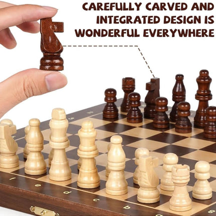 Folding Wooden Chess Board 12x12inch, Premium Magnetic Board Game Set (Brown/Beige)