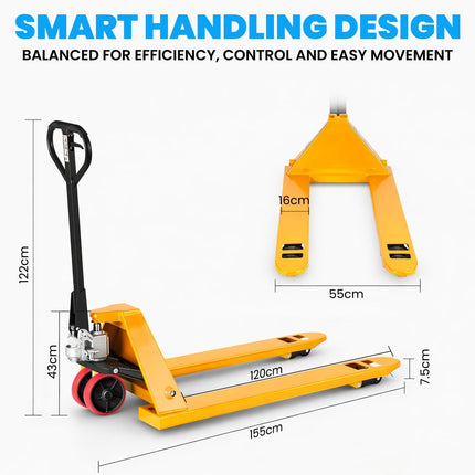Pallet Mover Truck 3 Ton Capacity Fork Width 550mm Wide, Manual Forklift, and Hand Trolley RB-PMG-V-550