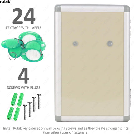 Rubik 24 Keys Aluminum Key Storage Cabinet - Wall Mounted Key Safe Box