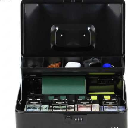 Rubik X-Large Cash Box with Combination Lock, Money Tray & Coin Slot 30x24x9cm Black