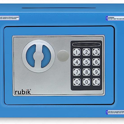 Rubik Mini Safe Box With Drop Slot, Digital Lock & Key (17x23x17cm) Blue