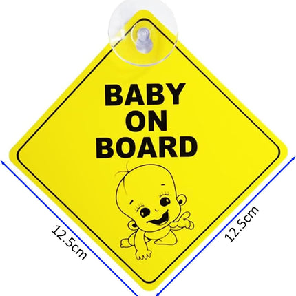 Baby on Board Car Sign with Suction Cup - Safety Warning Sign for Rear Window (12.5 x 12.5 cm)