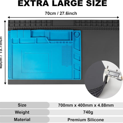 XL Soldering Repair Mat, 70x40cm Extra Large Heat Resistant Silicone Pad Blue