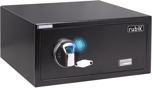 Rubik Wide Biometric Safe Box, Fingerprint & Key Lock RBFPB20 (20x42x37cm) Black