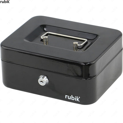 Rubik Medium Cash Box with Key Lock, Portable Money Box (20x16x9cm) Black