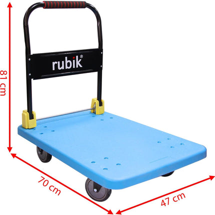 Rubik Flatbed Platform Trolley, 300kg Weight Capacity and 360 Degree Swivel Wheels, Foldable Push Hand Cart (Medium, 70x47cm)