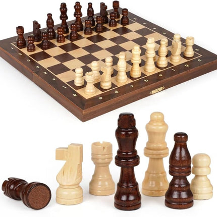Folding Wooden Chess Board 12x12inch, Premium Magnetic Board Game Set (Brown/Beige)